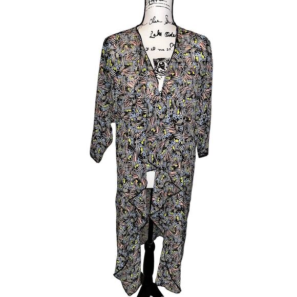 Lularoe Kimono Swim Cover Up Cardigan Sheer Pink Purple Black Shirley M - Picture 2 of 10